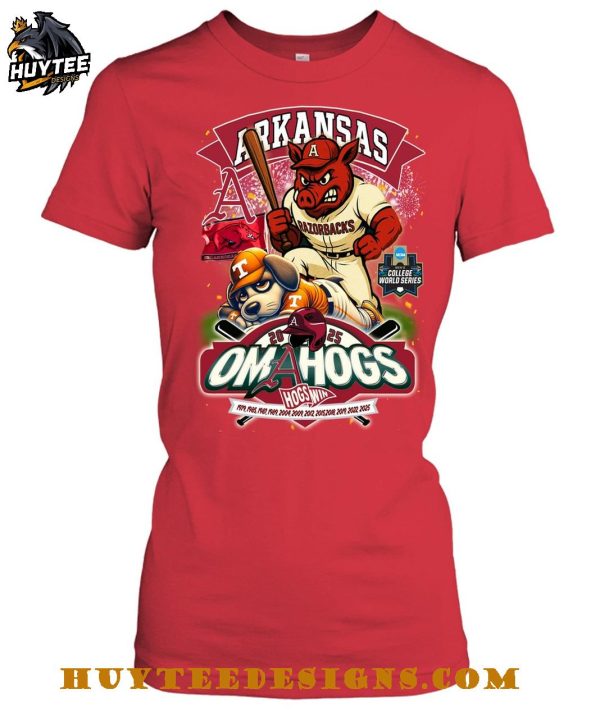 Arkansas Razorbacks Men’s College World Series Omahogs Hogswin 2025 T-Shirt