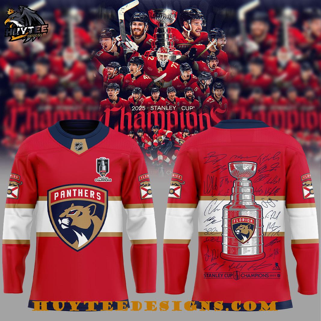 Florida Panthers Back to Back 2025 Stanley Cup Champions Hockey Jersey Florida Panthers Back to Back 2025 Stanley Cup Champions Hockey Jersey