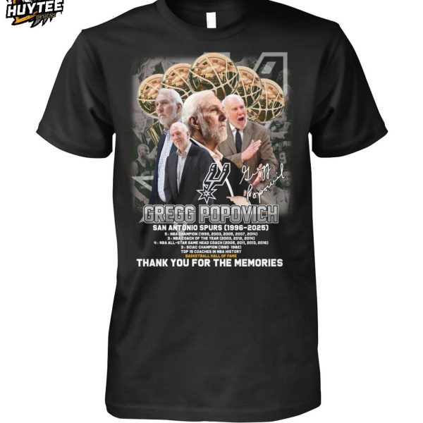 Gregg Popovich San Antonio Spurs 1996-2025 Thank You For The Memories T-Shirt