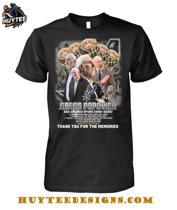 Gregg Popovich San Antonio Spurs 1996-2025 Thank You For The Memories T-Shirt