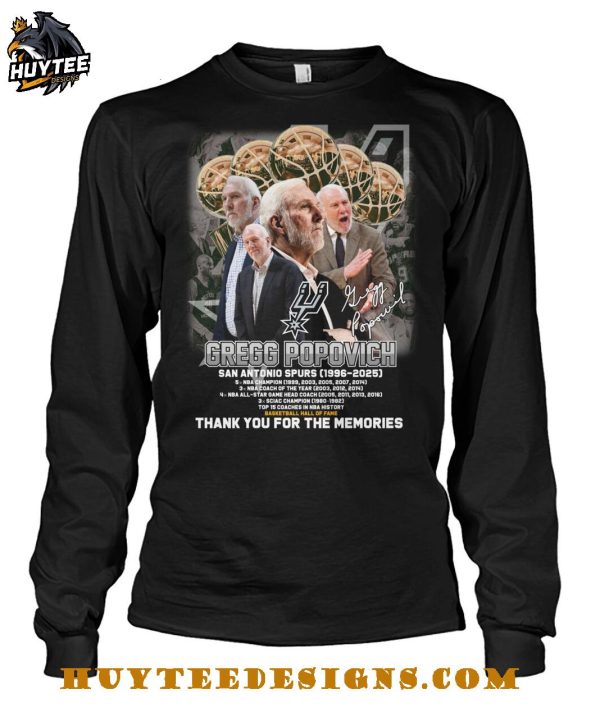 Gregg Popovich San Antonio Spurs 1996-2025 Thank You For The Memories T-Shirt