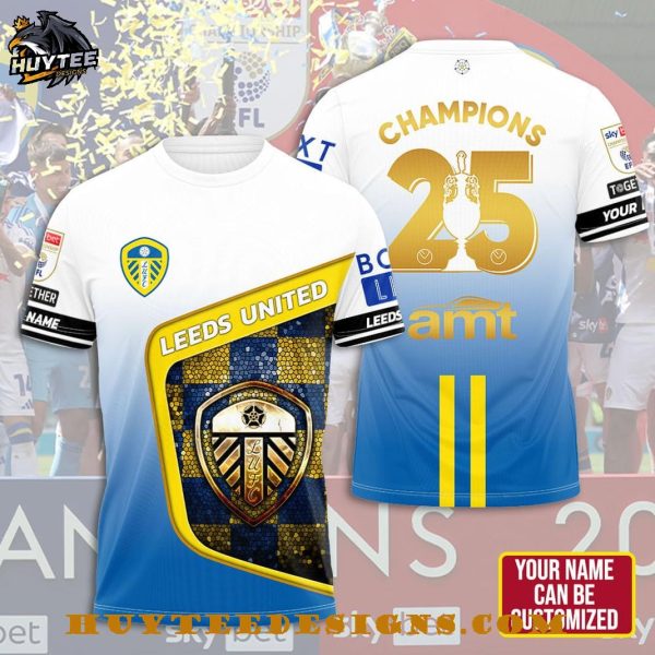 Leeds United Champions 2025 Custom Name And Number T-Shirt