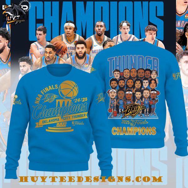 NBA Final 2024-2025 Champions Oklahoma City Thunder Chibi Special New T-Shirt – Blue