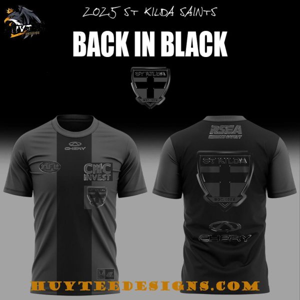 St Kilda Saints Back In Black 2025 Limited Edition 3D T-Shirt